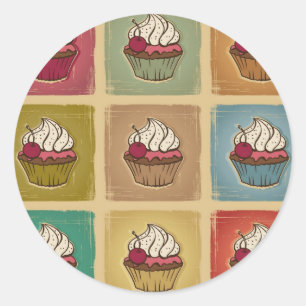 Vintage pattern made of cupcakes classic round sticker