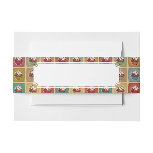 Vintage pattern made of cupcakes invitation belly band (Front Example)