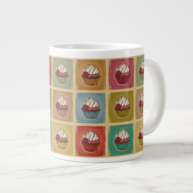 Vintage pattern made of cupcakes large coffee mug (Front Right)