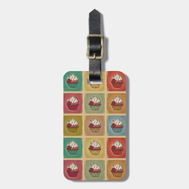 Vintage pattern made of cupcakes luggage tag (Front Vertical)