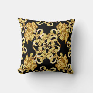 Vintage pattern on black background with golden el cushion