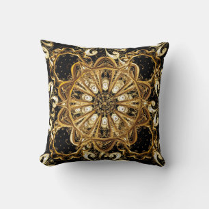 Vintage pattern on black background with golden el cushion