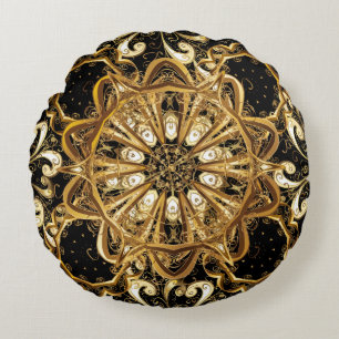 Vintage pattern on black background with golden el round cushion
