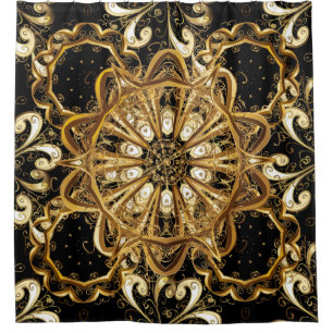 Vintage pattern on black background with golden el shower curtain