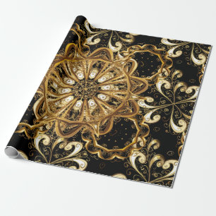 Vintage pattern on black background with golden el wrapping paper