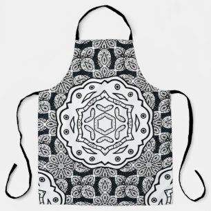 Vintage pattern on blue background with white elem apron