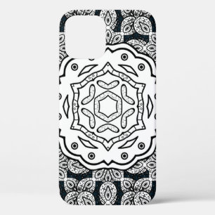 Vintage pattern on blue background with white elem iPhone 12 case