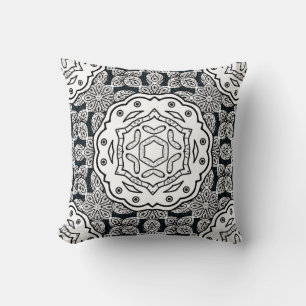 Vintage pattern on blue background with white elem cushion
