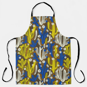 Vintage pattern with cactus on black background. S Apron