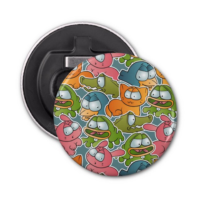 Vintage pattern with cartoon animals bottle opener (Front)