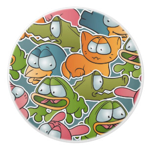 Vintage pattern with cartoon animals ceramic knob