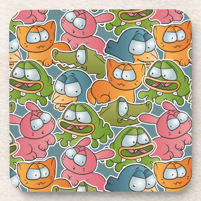Vintage pattern with cartoon animals coaster (Front)