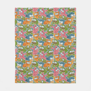 Vintage pattern with cartoon animals fleece blanket