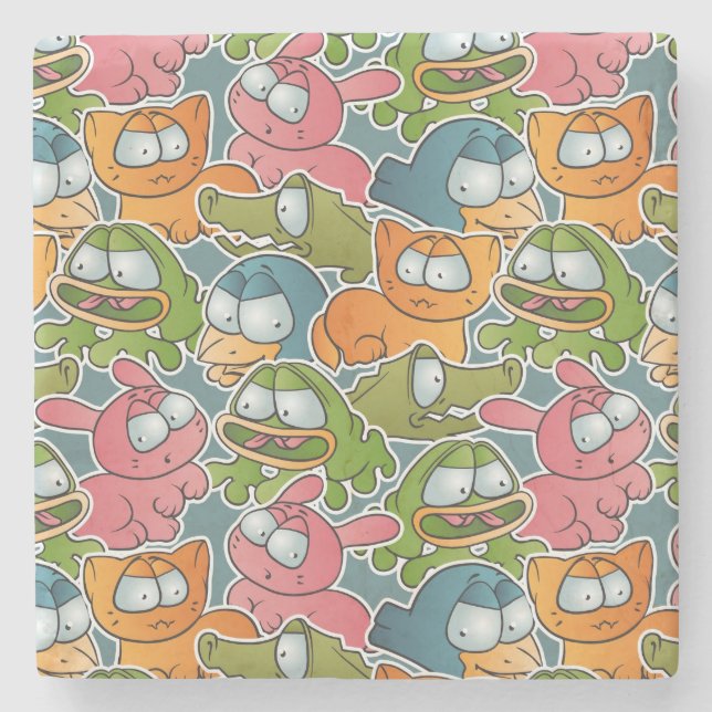 Vintage pattern with cartoon animals stone coaster (Front)
