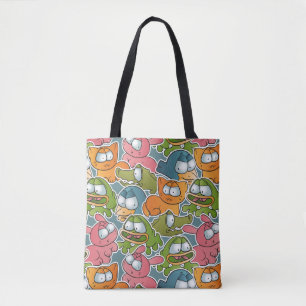 Vintage pattern with cartoon animals tote bag