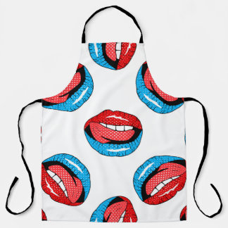 Vintage pattern with cartoon patch badges with lip apron