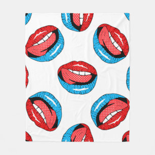 Vintage pattern with cartoon patch badges with lip fleece blanket