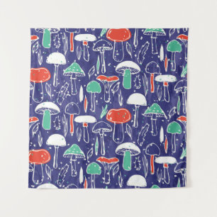 Vintage pattern with different mushrooms. Autumn v Tapestry