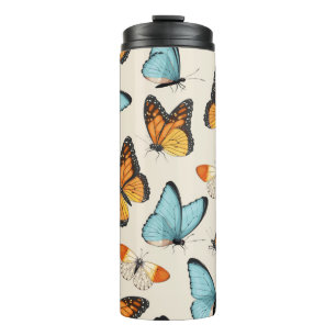 vintage pattern with high detailed tropic butterfl thermal tumbler