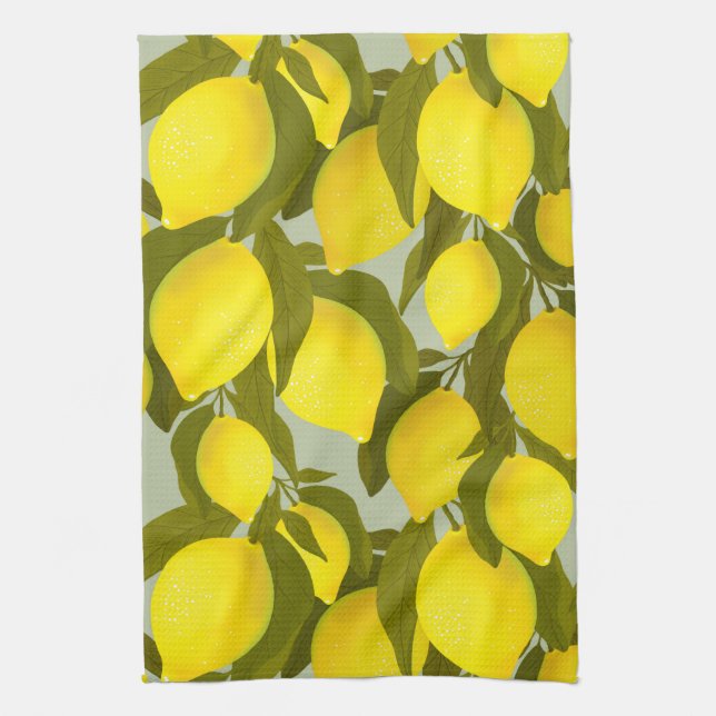 Vintage pattern with lemons branches tea towel (Vertical)