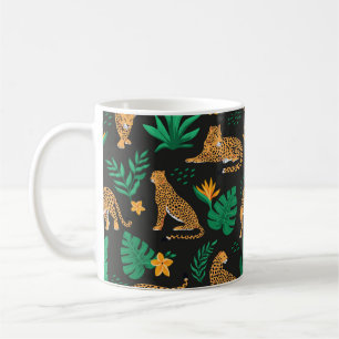 Vintage pattern with leopards and tropical leaves  coffee mug