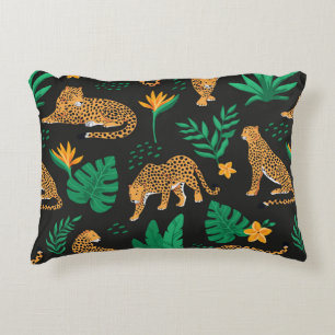 Vintage pattern with leopards and tropical leaves decorative cushion