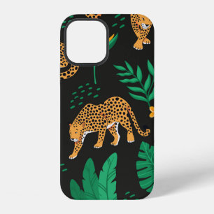 Vintage pattern with leopards and tropical leaves iPhone 12 case
