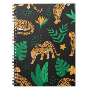 Vintage pattern with leopards and tropical leaves notebook