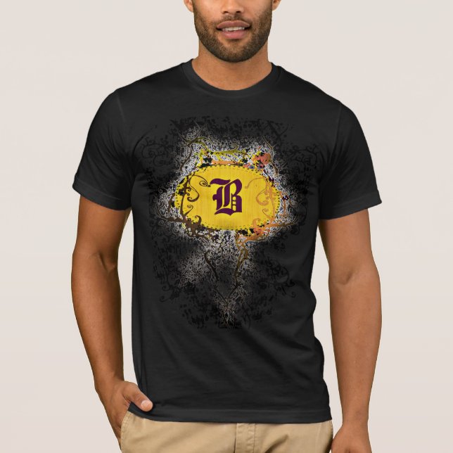 Vintage Pattern with Monogram Letter B T-Shirt (Front)