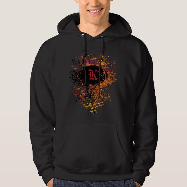 Vintage Pattern with Monogram Letter K Hoodie (Front)