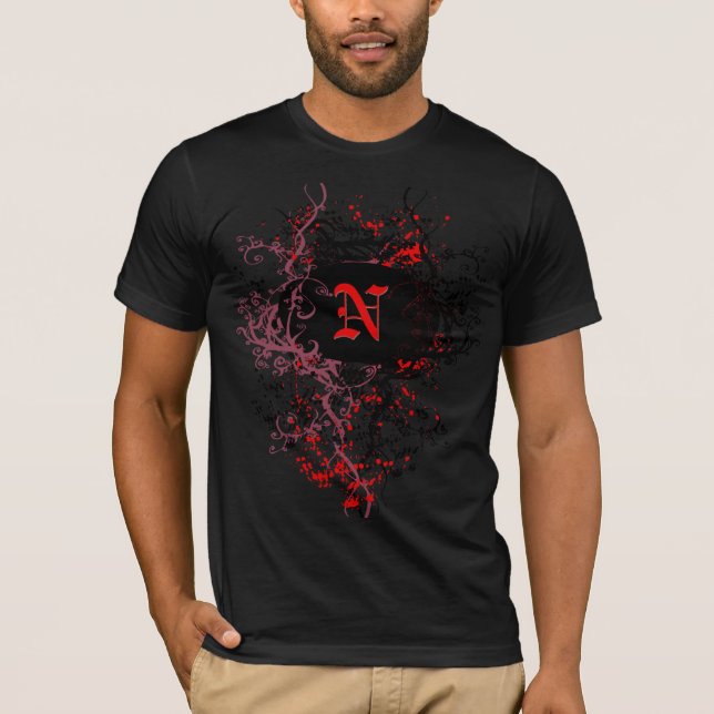 Vintage Pattern with Monogram Letter N T-Shirt (Front)