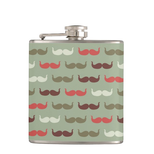 Vintage pattern with moustache hip flask (Front)