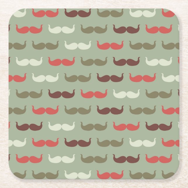 Vintage pattern with moustache square paper coaster (Front)