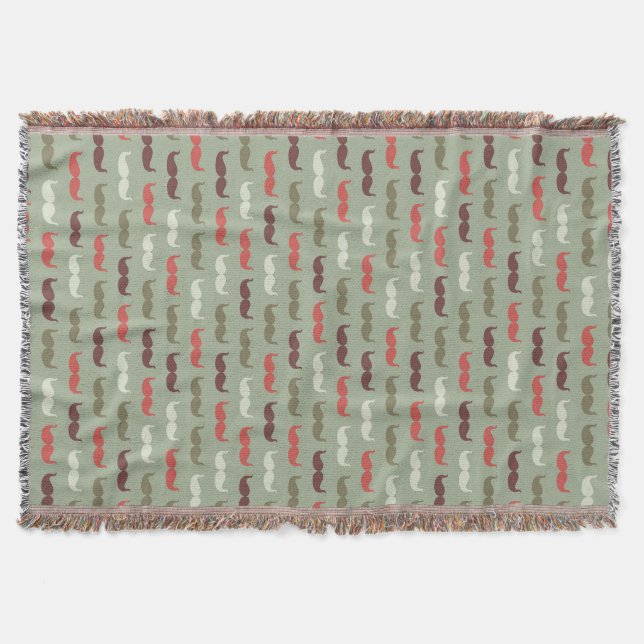 Vintage pattern with moustache throw blanket (Front)