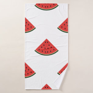 Vintage pattern with slices of watermelon on a whi bath towel