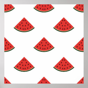 Vintage pattern with slices of watermelon on a whi poster