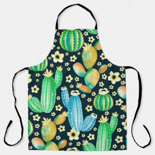 Vintage pattern with succulents. Watercolor cactus Apron