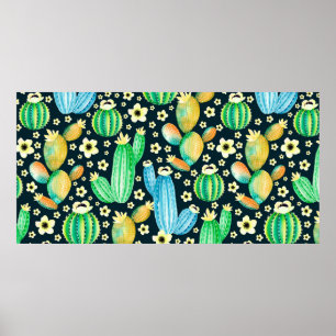 Vintage pattern with succulents. Watercolor cactus Poster