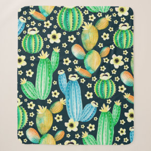 Vintage pattern with succulents. Watercolor cactus Sherpa Blanket