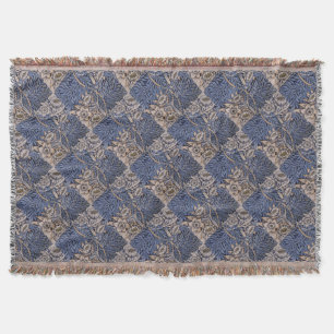 Vintage Patterned Blue and Gold Throw Blanket