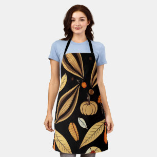 Vintage Patterned Pumpkins and Leaves Autumn Apron