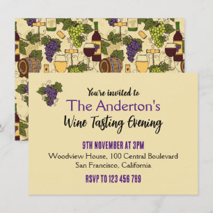 Vintage Patterned Wine Tasting Party Invitation
