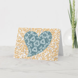Vintage Patterns Heart Blue and Gold Valentine's Card