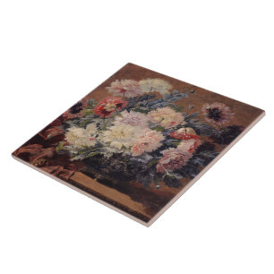 Vintage Paul Biva Basket of Peonies Tile