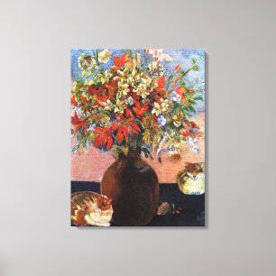 Vintage Paul Gauguin Flowers and Cats  Canvas Print