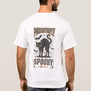 Vintage Pawsitively Spooky Black Cat Bat Halloween T-Shirt