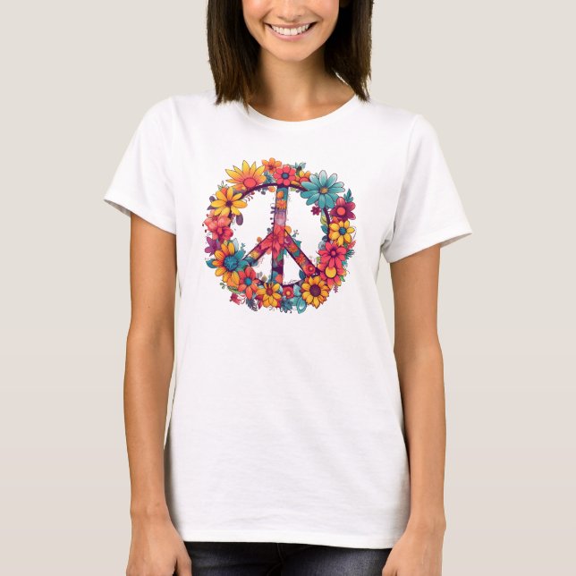 Vintage Peace and Wild Flowers T-Shirt (Front)