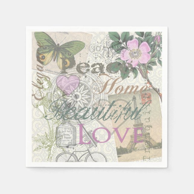 Vintage Peace Home Beautiful Love Napkin (Front)