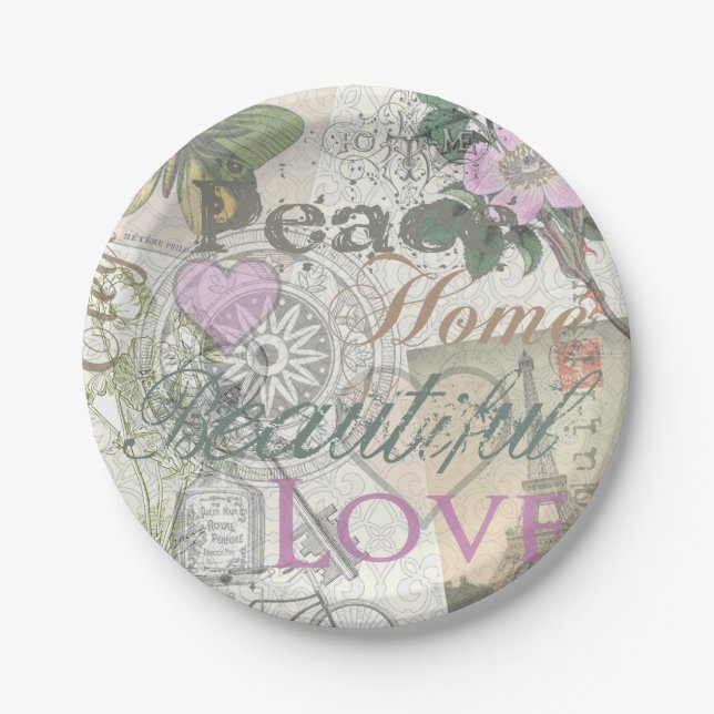 Vintage Peace Home Beautiful Love Paper Plate (Front)