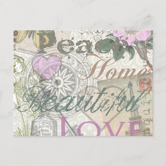 Vintage Peace Home Beautiful Love Postcard (Front)